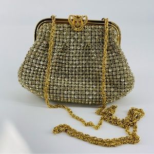 Vintage Nina Ricci Paris Gold Rhinestone Evening Sholder Bag / Clutch